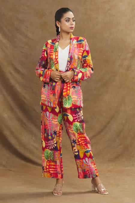 Buy Multi Color Linen Candy Print Blazer For Women by Linen Bloom ...