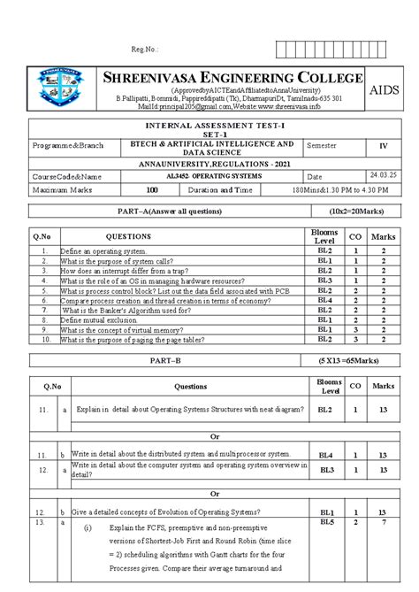 BTECH AI & DS: Internal Assessment IAT-1 Set 1 Notes on OS - Studocu