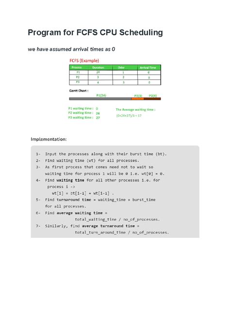Program for FCFS CPU Scheduling - Studocu