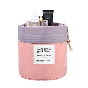 Brown Leaf ® Bucket Barrel Shaped Travel Dresser Pouch Cosmetic Makeup ...