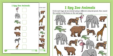 I Spy Zoo Animals Worksheet / Worksheet