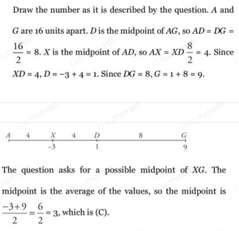 Solved: Points A and G on a number line are 16 units apart, and point D ...