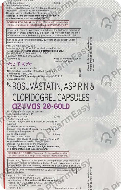 Azuvas Gold 20mg Strip Of 10 Capsules: Uses, Side Effects, Price ...