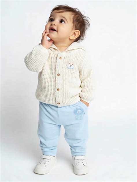 Buy HOP Baby Boys Blue Printed Mid-Rise Cotton Pants - Pack of 3 from ...