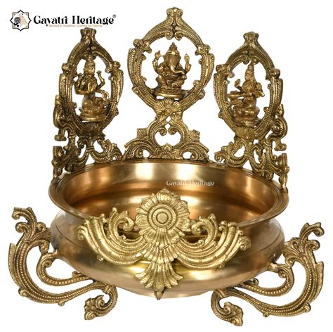 Brass Ganesh Laxmi Saraswati Urli – Divine Decor | Gayatri Heritage