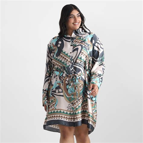 Plus-Size Abstract Satin Shirt Dress by CALAE | Sizes Available L to 5XL