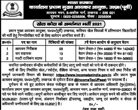 Income Tax Vacancy Recruitment Notification 28 Post MTS Tax Inspector ...