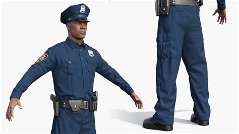 African American NYPD Police Officer T-Pose Fur 3D | 3D Molier ...