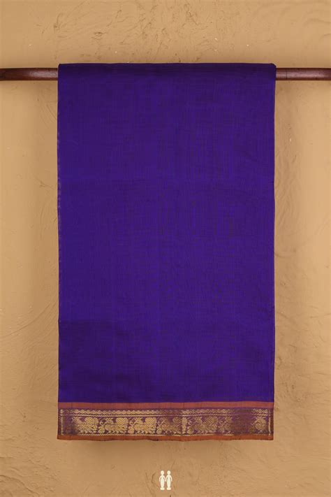 Traditional Silk Cotton Saree Royal Blue With Peacock Border