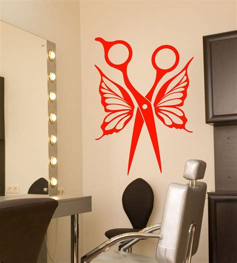 Vinyl Wall Decal Hairdresser Scissors Butterfly Wings Haircut Stickers ...