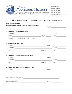 Fillable Online Application - Apartment Occupancy Inspection Fax Email ...