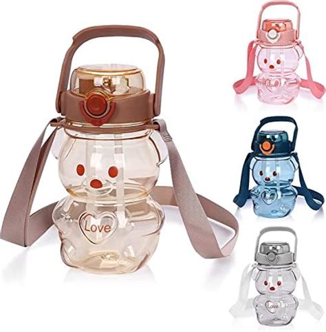 QUEDOZ Bear Straw Bottle, Water Bottles with Adjustable Shoulder Strap ...