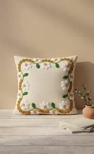 Buy Embroidered Daisy Floral Throw Pillow Cover, 16x16 Inches ...