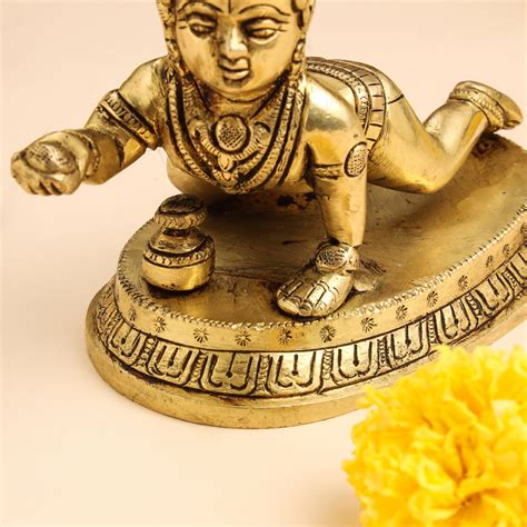 Brass Laddu Gopal With Base Idol (4 Inch) – Vedansh Craft