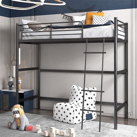 Buy Noillats Metal Twin Loft Bed with Flexible Ladder, Secure Loft Bed ...
