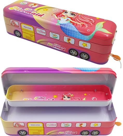 poksi® Double Decker Mermaid Pencil Box with Pulling Thread and Moving ...