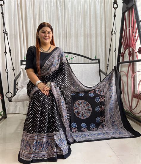 Ajrakh Hand Block Printed Sarees – Desisass