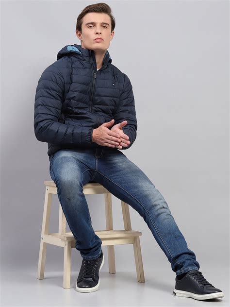 Buy Men Navy Blue Solid Detachable Hood Full Sleeve Jacket Online in ...