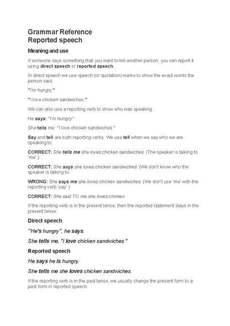 Grammar Reference-reported speech - Grammar Reference Reported speech ...