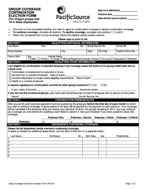 Cobra Continuation Coverage Election Form | pdfFiller