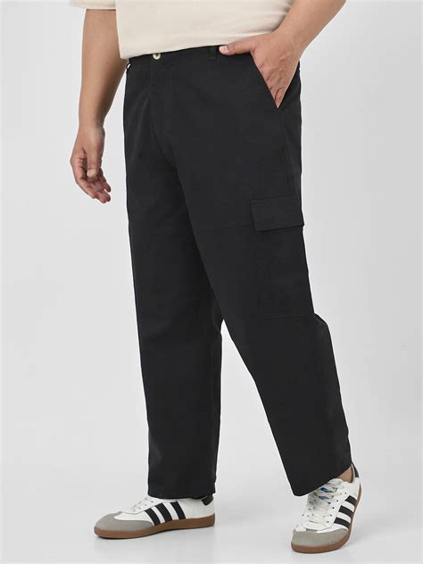 Plus Men's Black Loose Baggy Fit Solid Cargo Chino Pant with 6 Pockets ...