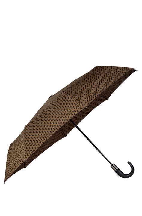 BOSS - Camel monogram-pattern umbrella with logo strap - Dark Brown