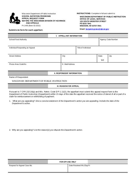 School Nutrition Programs Appeal Request - dpi wi Doc Template | pdfFiller