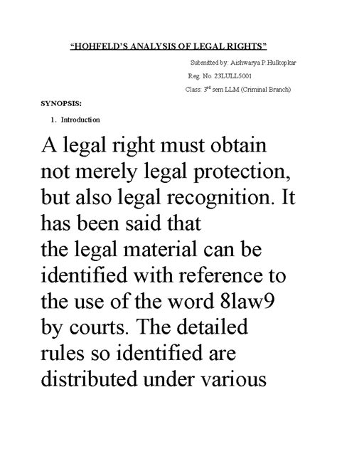 Hohfeld's Analysis of Legal Rights: An Insightful Overview for LLM 3rd ...
