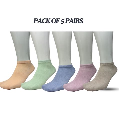 Ankle Length Plain Colourful Socks For Women/Girls - Pack Of 5 Pairs ...
