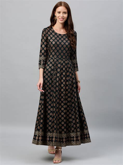Rayon Gold Print Anarkali Kurta – Trendphoria