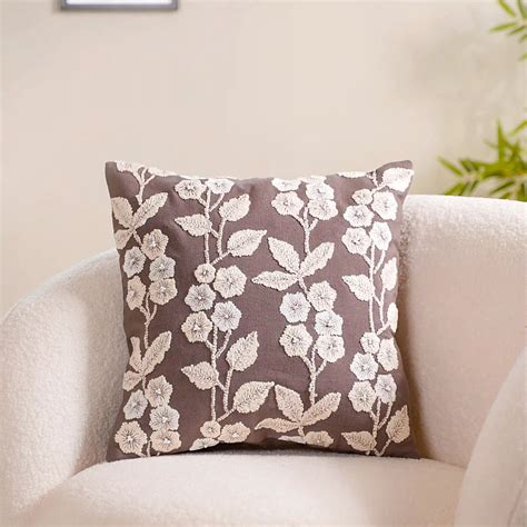 Floral Beadwork Cushion Cover Taupe 16x16 Inch Online - Premium Cushion ...
