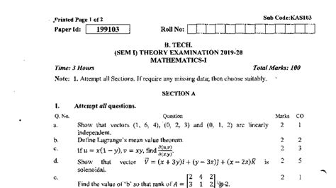 Mathematics I KAS 103 - Previous Exam Papers and Solutions - Studocu