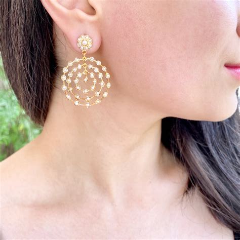 Pearl Hoop Earrings | Contemporary Indo-Western Design | 22K Gold