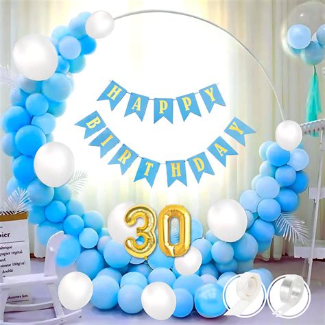 Flyloons 30th Blue White Happy Birthday Decoration for Girls Kids Boys ...