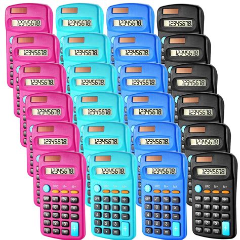 24 Pcs Pocket Size Basic Calculators for Students Dual Powered Handheld ...