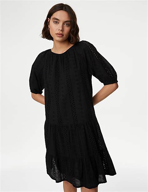 Buy Pure Cotton Broderie Mini Tiered Dress at Marks & Spencer