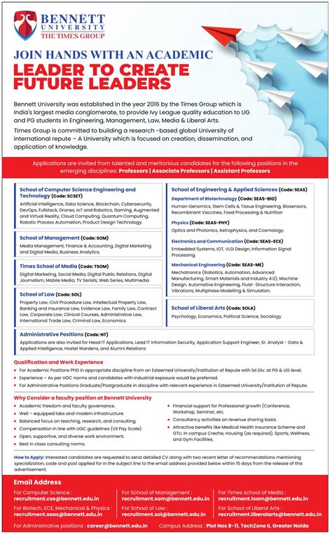 Bennett Univeristy Applied Sciences/Biotech Faculty Jobs
