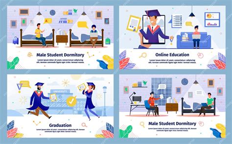 College students education flat vector posters set | Premium Vector
