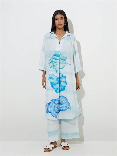 Buy Utsa Light Blue Tie-Dye Design Palazzos from Westside