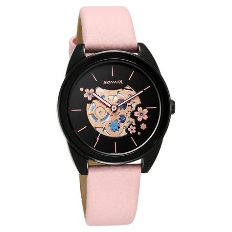 Buy Online Sonata Unveil Quartz Multifunction Black Dial Leather Strap ...