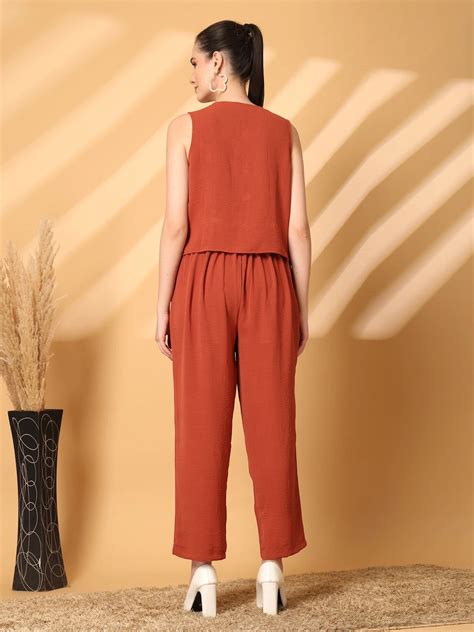 Rust Solid Top With Trousers Co-Ords Sets – CINK