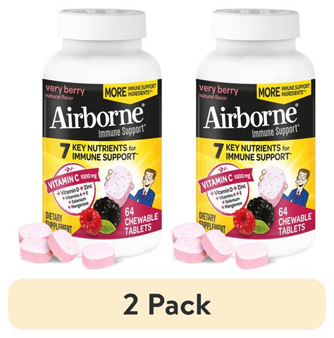 (2 pack) Airborne 1000mg Vitamin C Immune Support Chewable Tablets ...