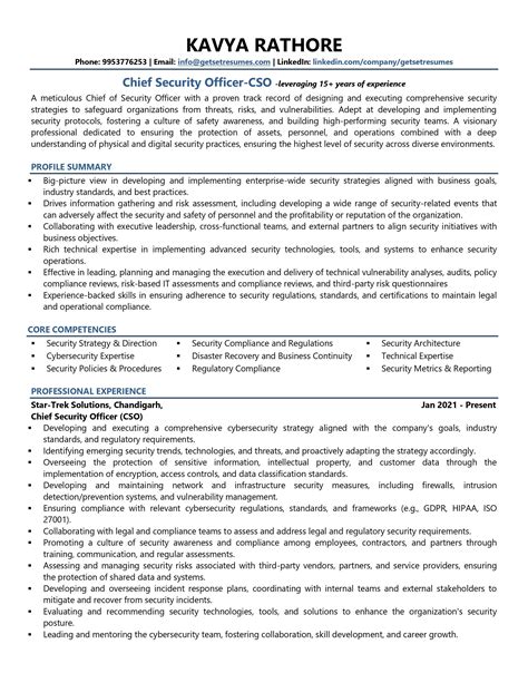 Chief Security Officer Sample Resume 3 Successful Security Officer