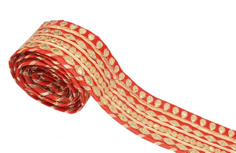 Sushila Vintage Red Saree Border Art Silk Craft Sewing Trim Gotta Patt