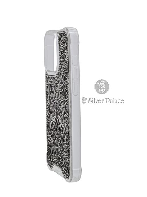 925 Sterling Silver Peacock And Elephant Engraved Phone Case For Iphone ...