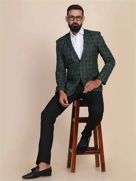Men Tweed Green Check Blazer – Tahvo India