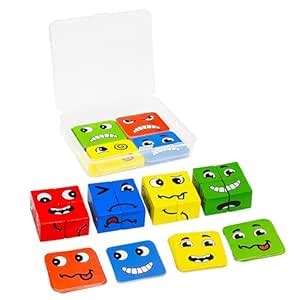 VGRASSP 16 Pcs Face Changing Wooden Blocks Puzzle Toy for Kids with 64 ...