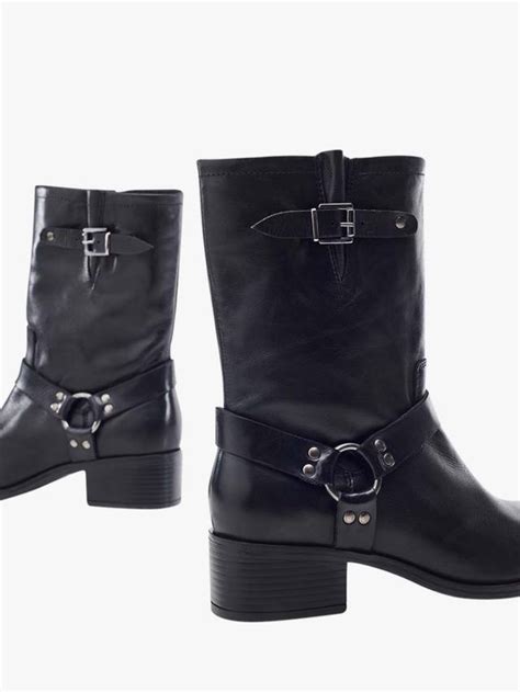 Moda in Pelle Ormie Leather Mid Height Biker Boots, Black