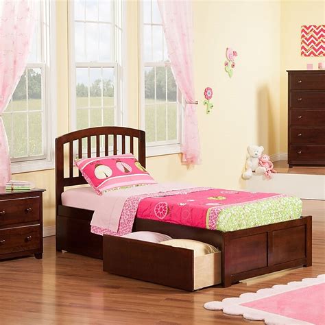 Richmond Antique Walnut Twin Wood Platform Bed with Storage in the Beds ...