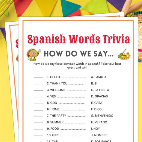 Spanish Word Trivia, Party Games for Classroom, Kids, Seniors, Office Party, Brunch, Team ...